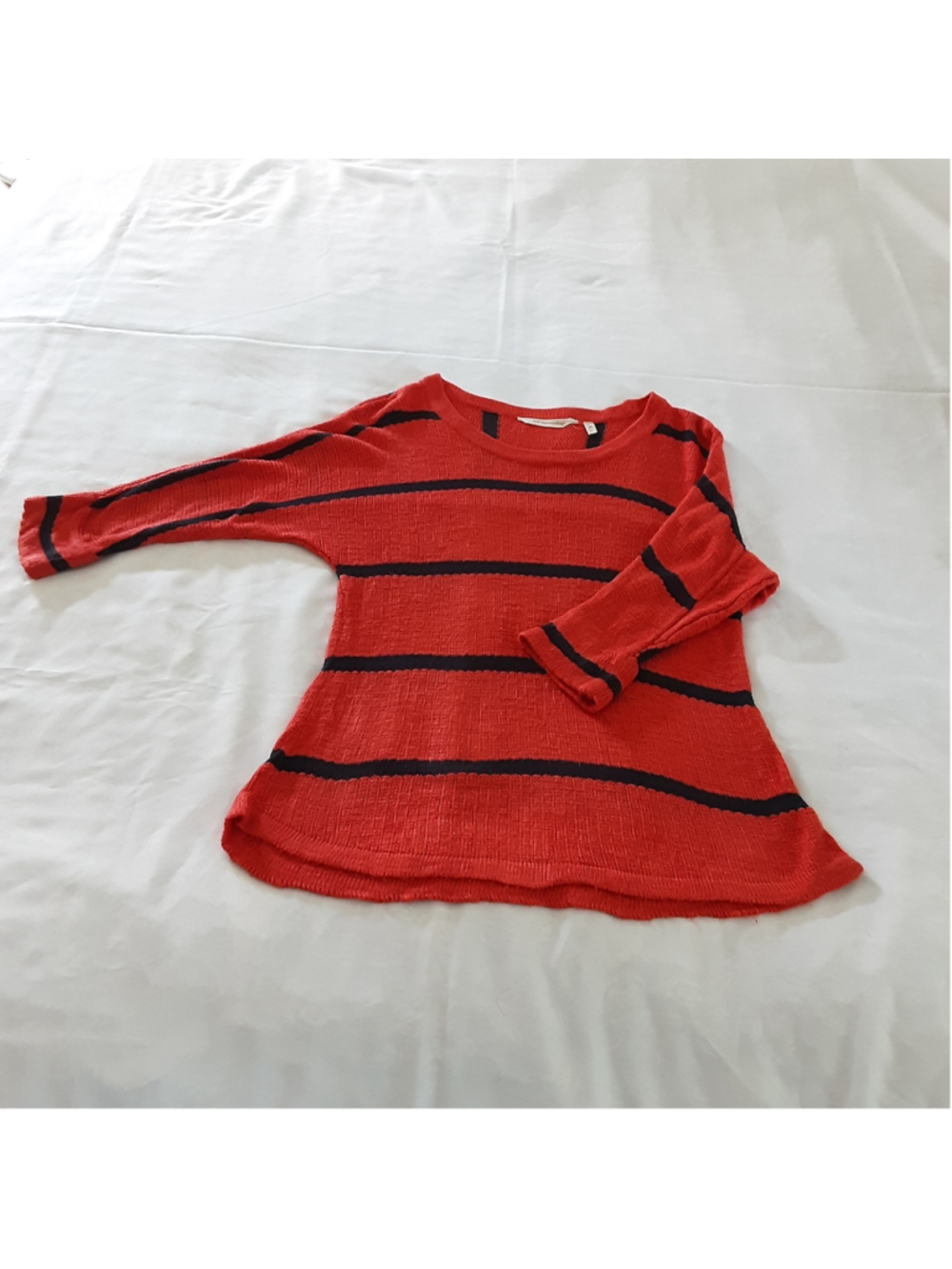 Soft Surroundings Orange & Navy Striped Knit Sweater Women’s XS